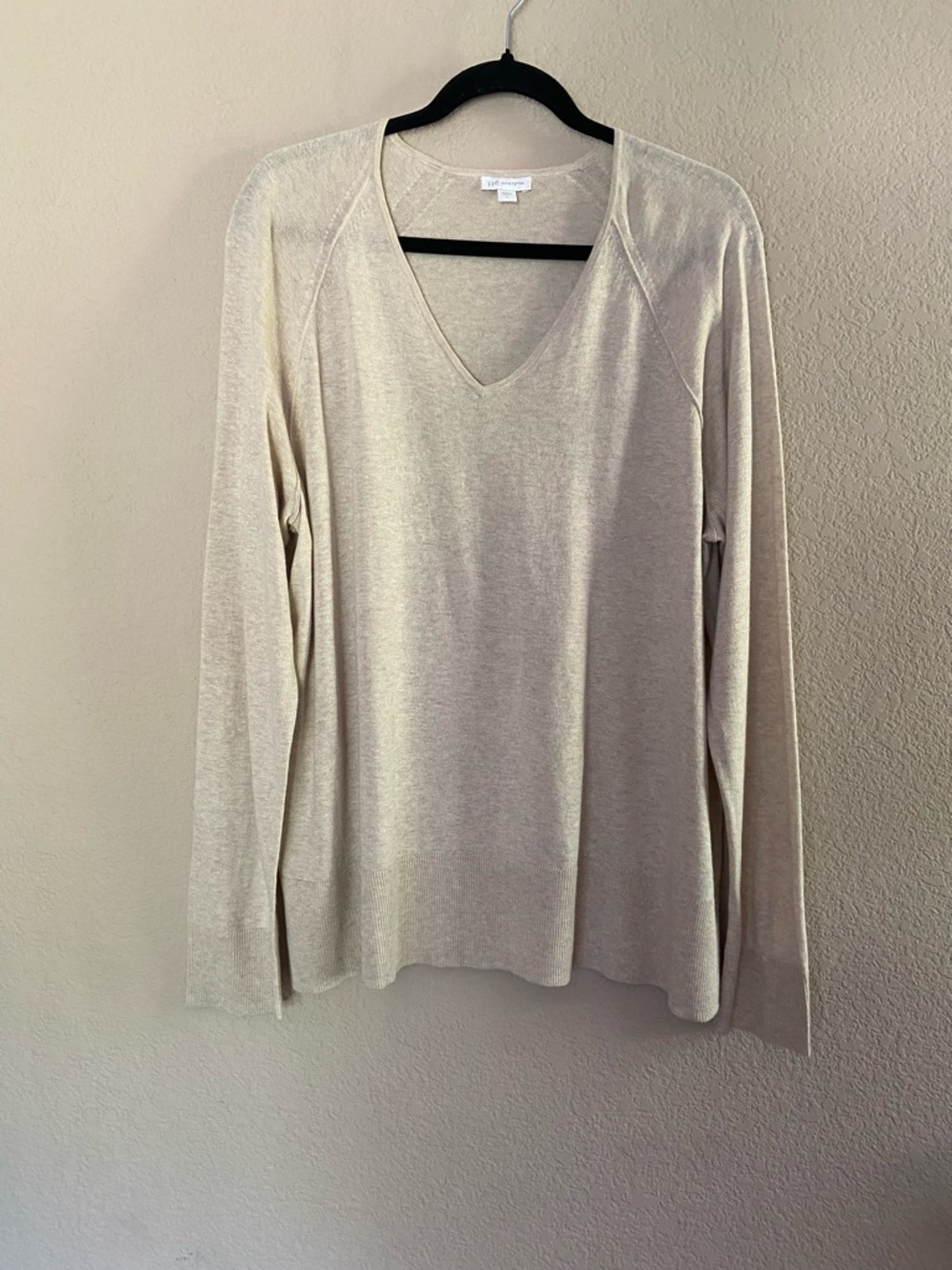 J. Jill Silk & Cotton Womens Pullover Sweater L Oatmeal Tan V-Neck lightweight